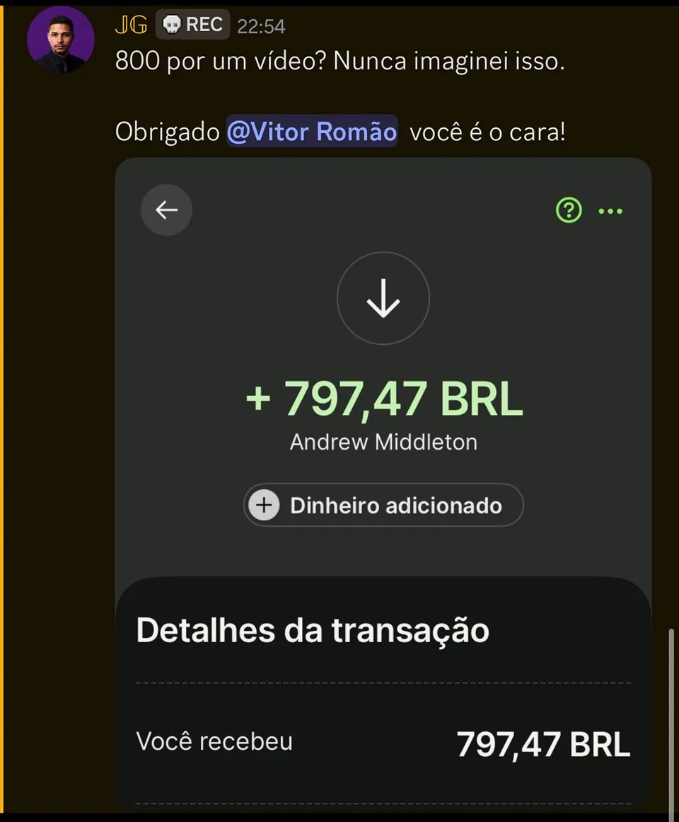 Print de aluno: R$&nbsp;797 por um vídeo