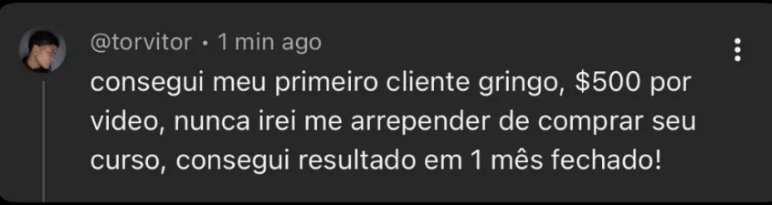 Print de aluno: 1º cliente gringo a US$&nbsp;500 por vídeo