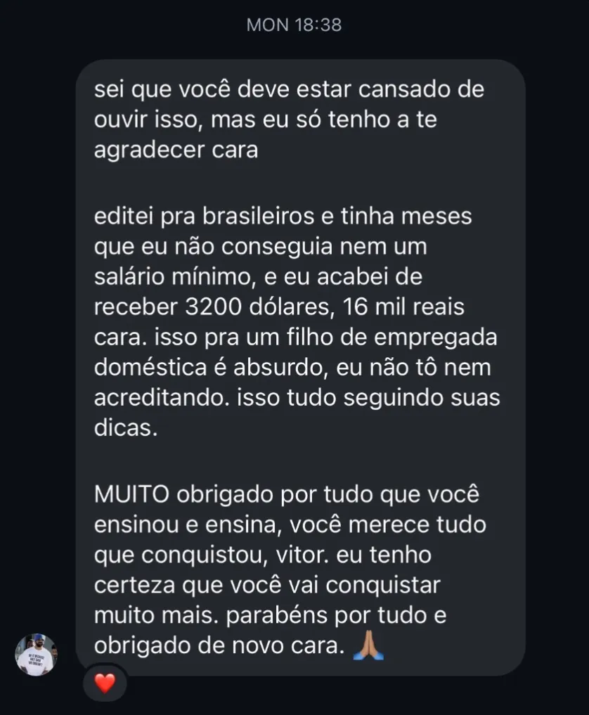 Print de aluno: Recebeu US$&nbsp;3.200, uns R$&nbsp;16&nbsp;mil